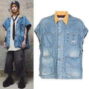 R13 Sleeveless Chore Denim Jacket One Size Jackson Blue